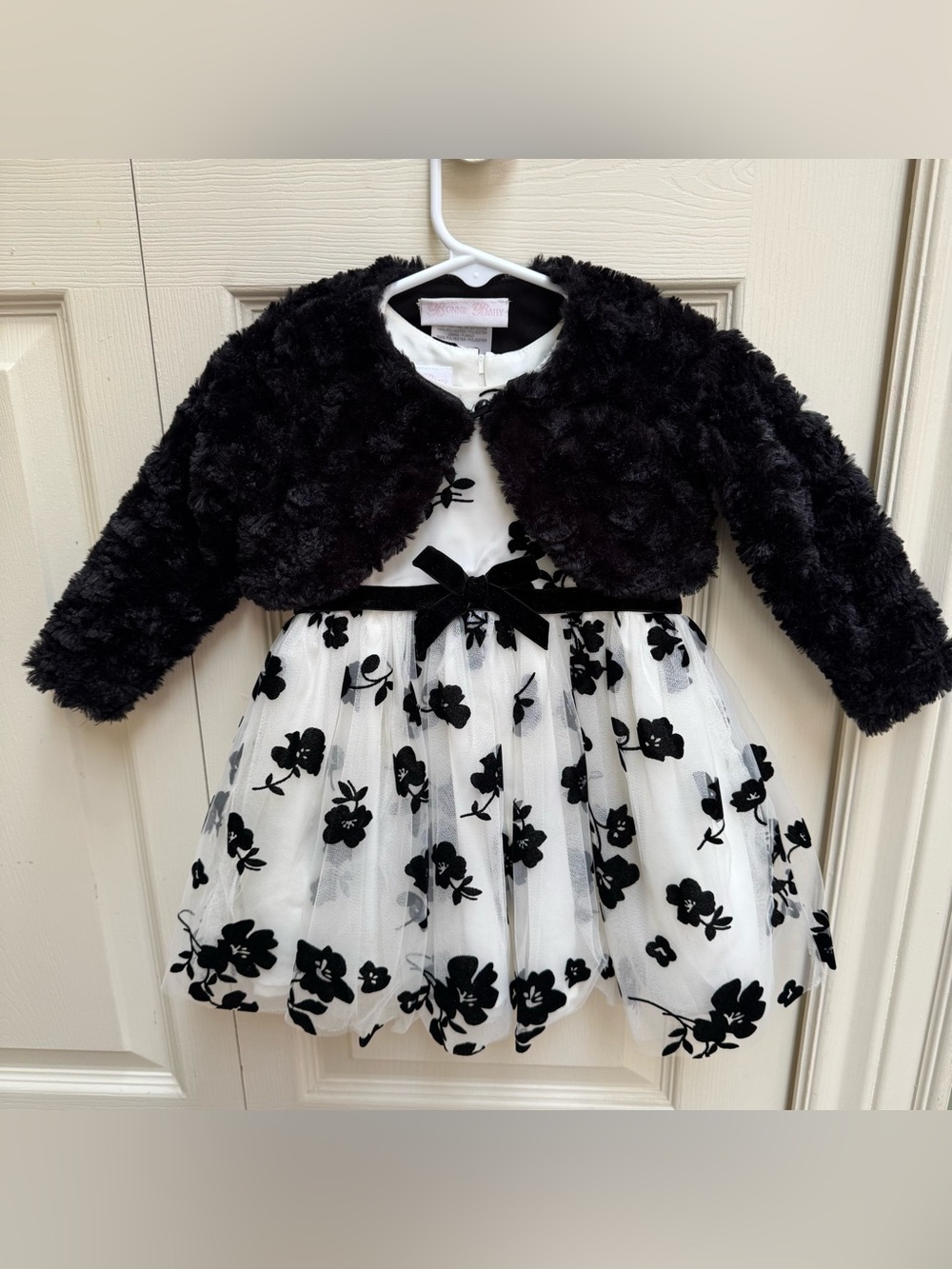 Bonnie Baby Black & White Floral Tulle Baby Dress with Coat